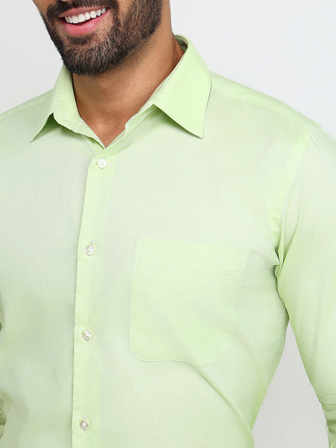 Raymond Men Green Solid Chambray Slim Fit Cotton Formal Shirt - Image 6