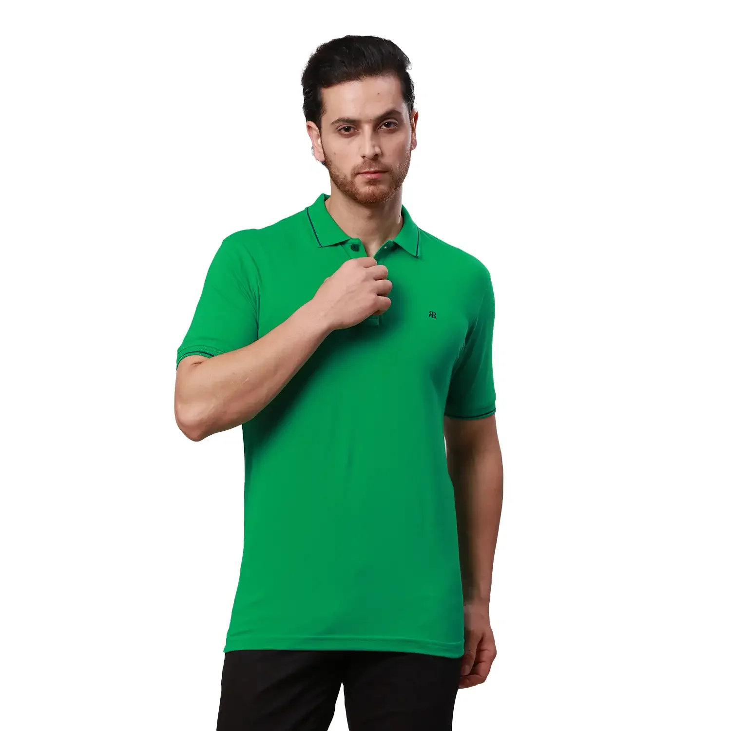 Raymond Men Green Solid Contemporary Fit Cotton T-Shirt