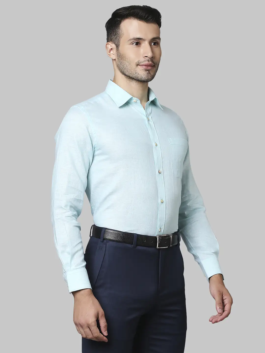 Raymond Men Green Solid Contemporary Fit Linen Full Sleeve Shirts - Image 2