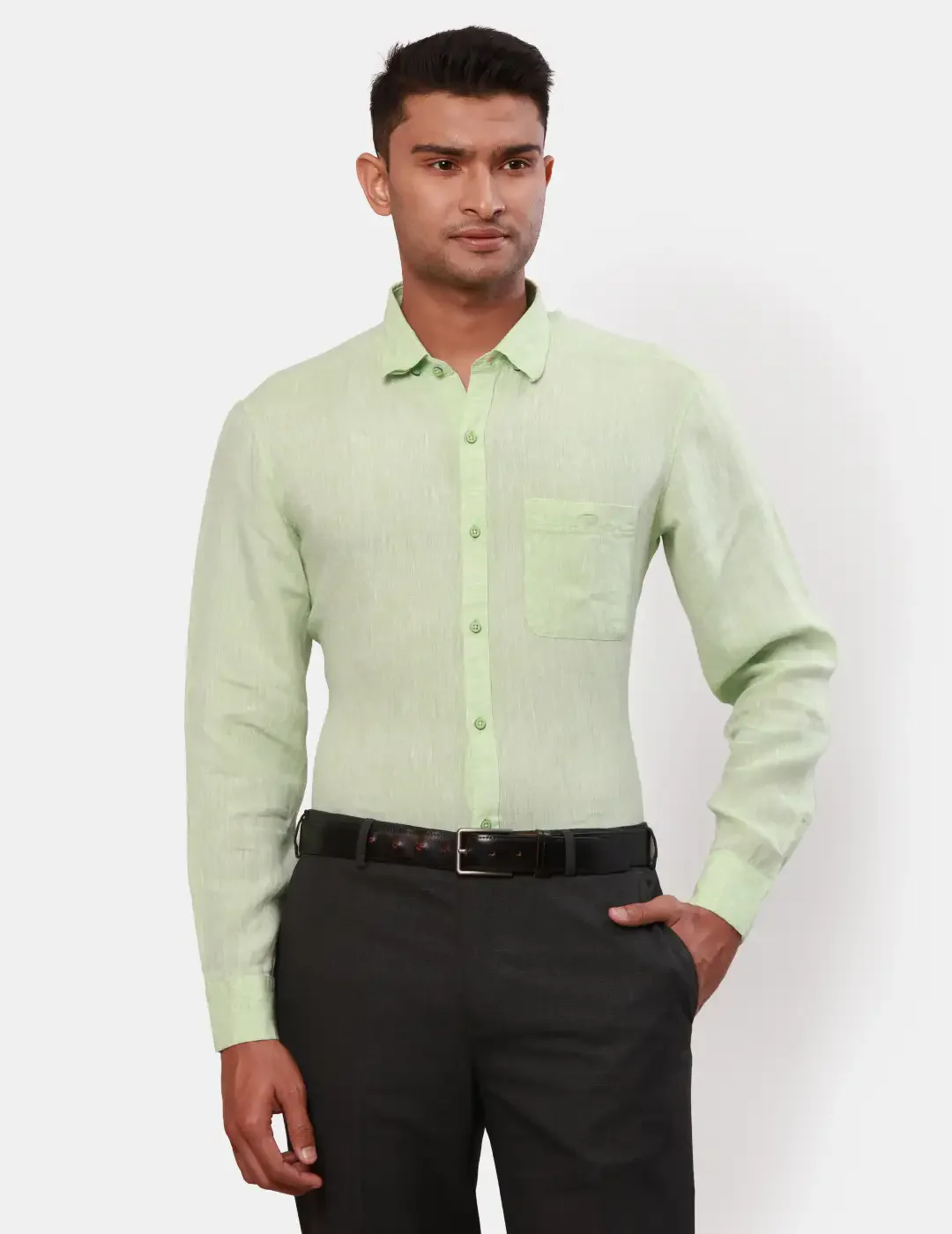 Raymond Men Green Solid Contemporary Fit Linen Shirt