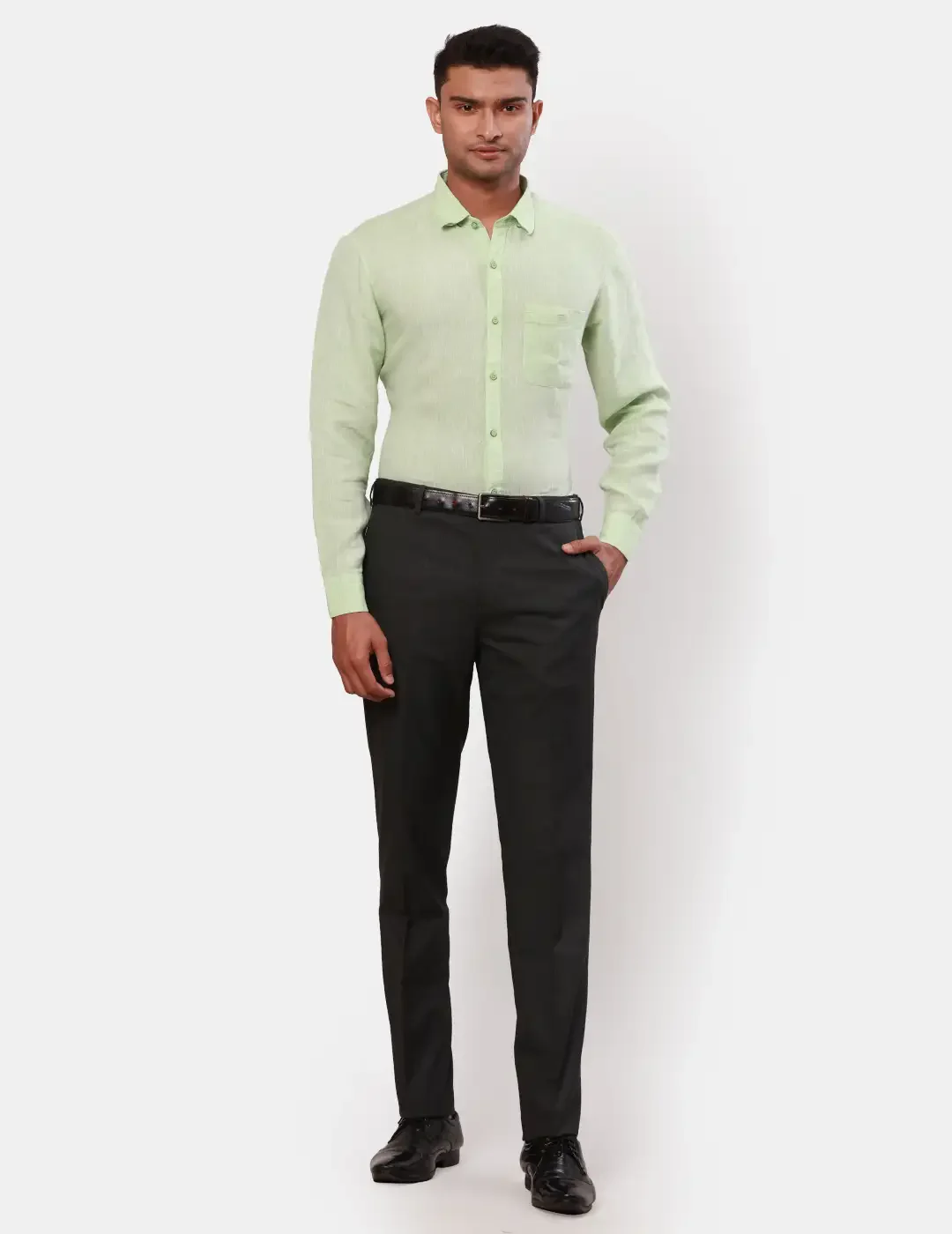 Raymond Men Green Solid Contemporary Fit Linen Shirt - Image 5