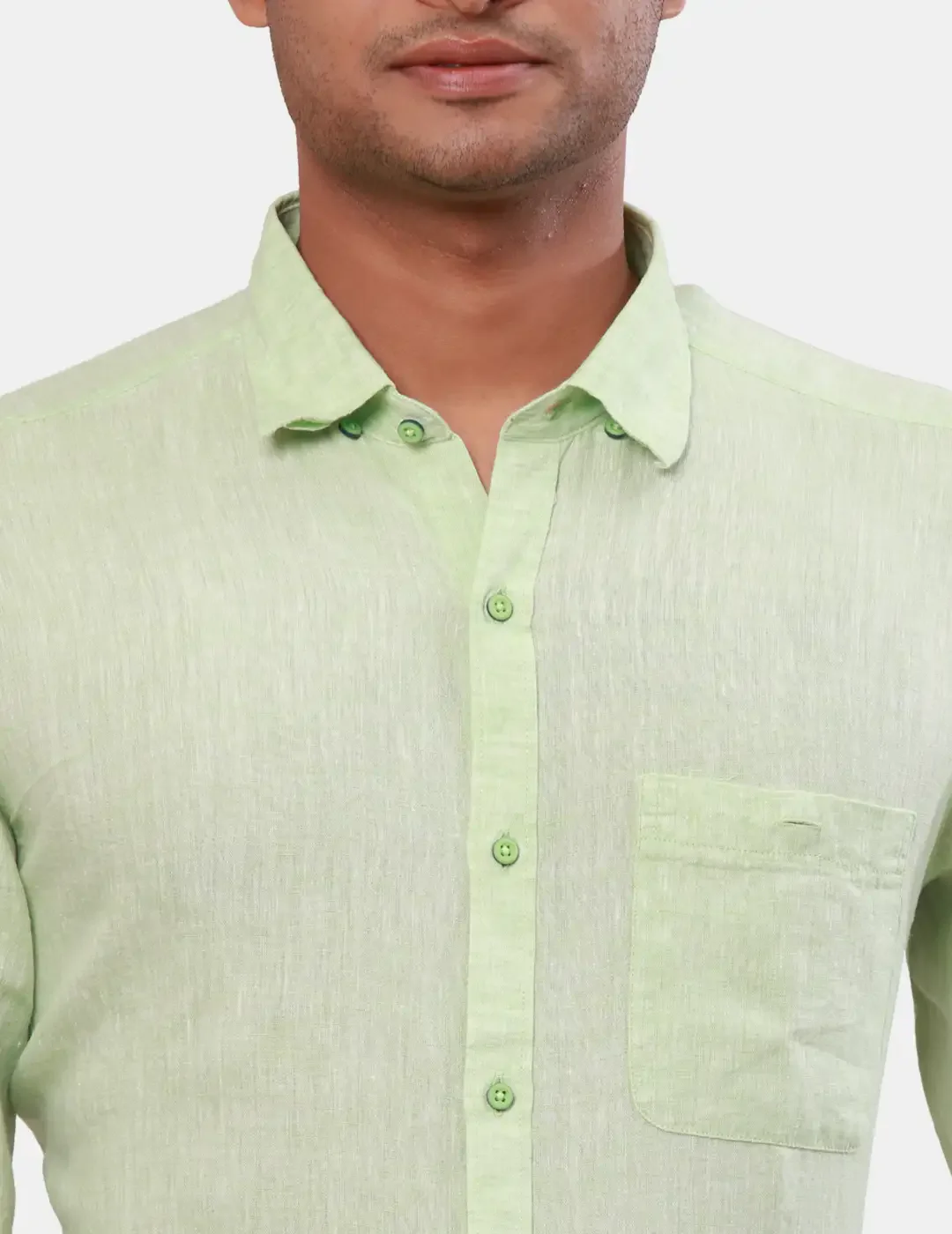Raymond Men Green Solid Contemporary Fit Linen Shirt - Image 6