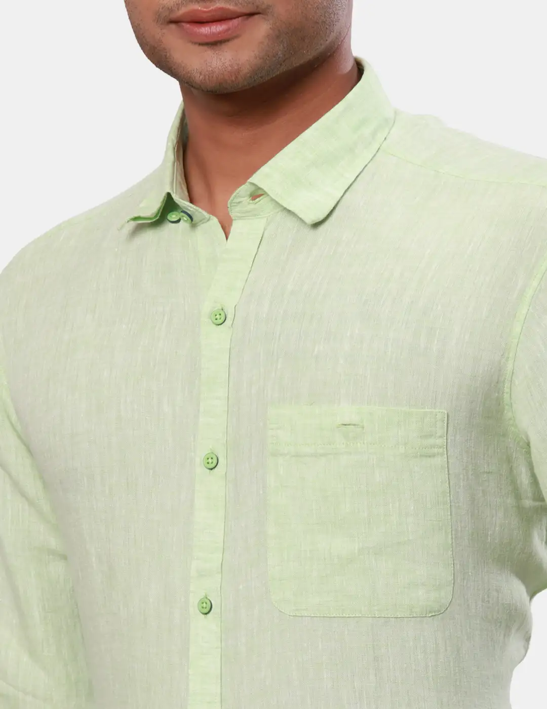 Raymond Men Green Solid Contemporary Fit Linen Shirt - Image 7