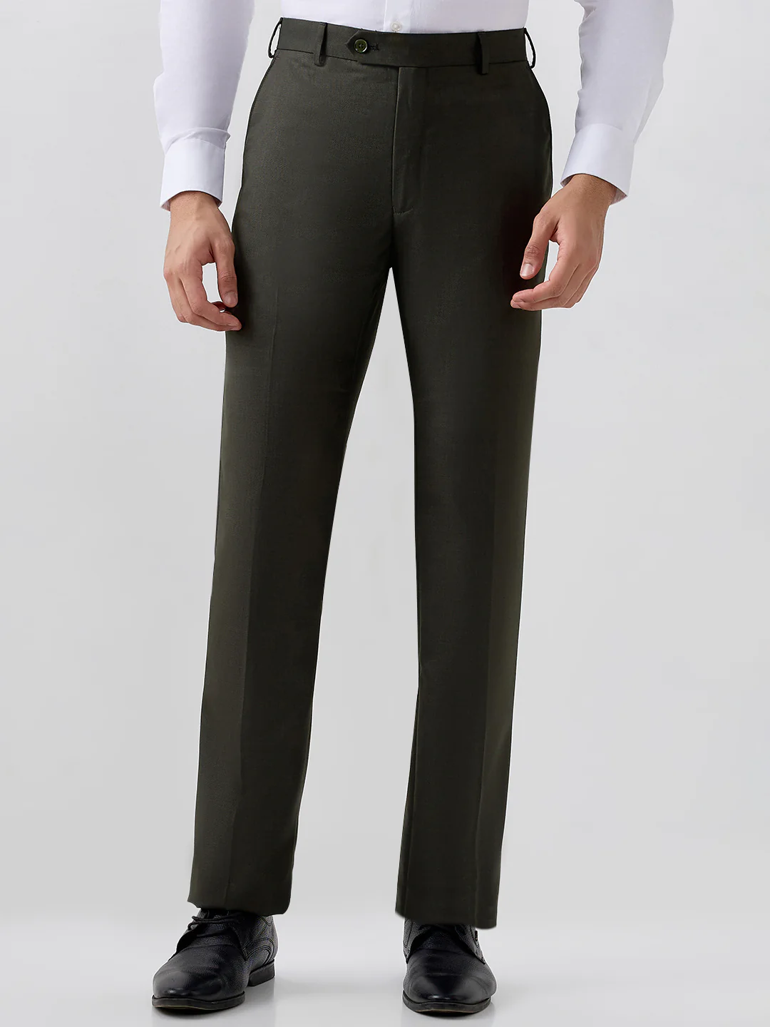 Raymond Men Green Solid Contemporary Fit Polyester Blend Trouser