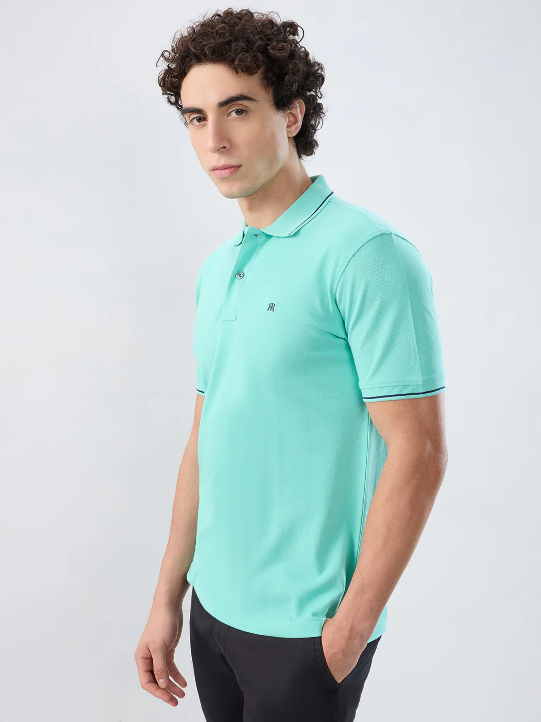 Raymond Men Green Solid Modern Fit Cotton T-shirt - Image 3