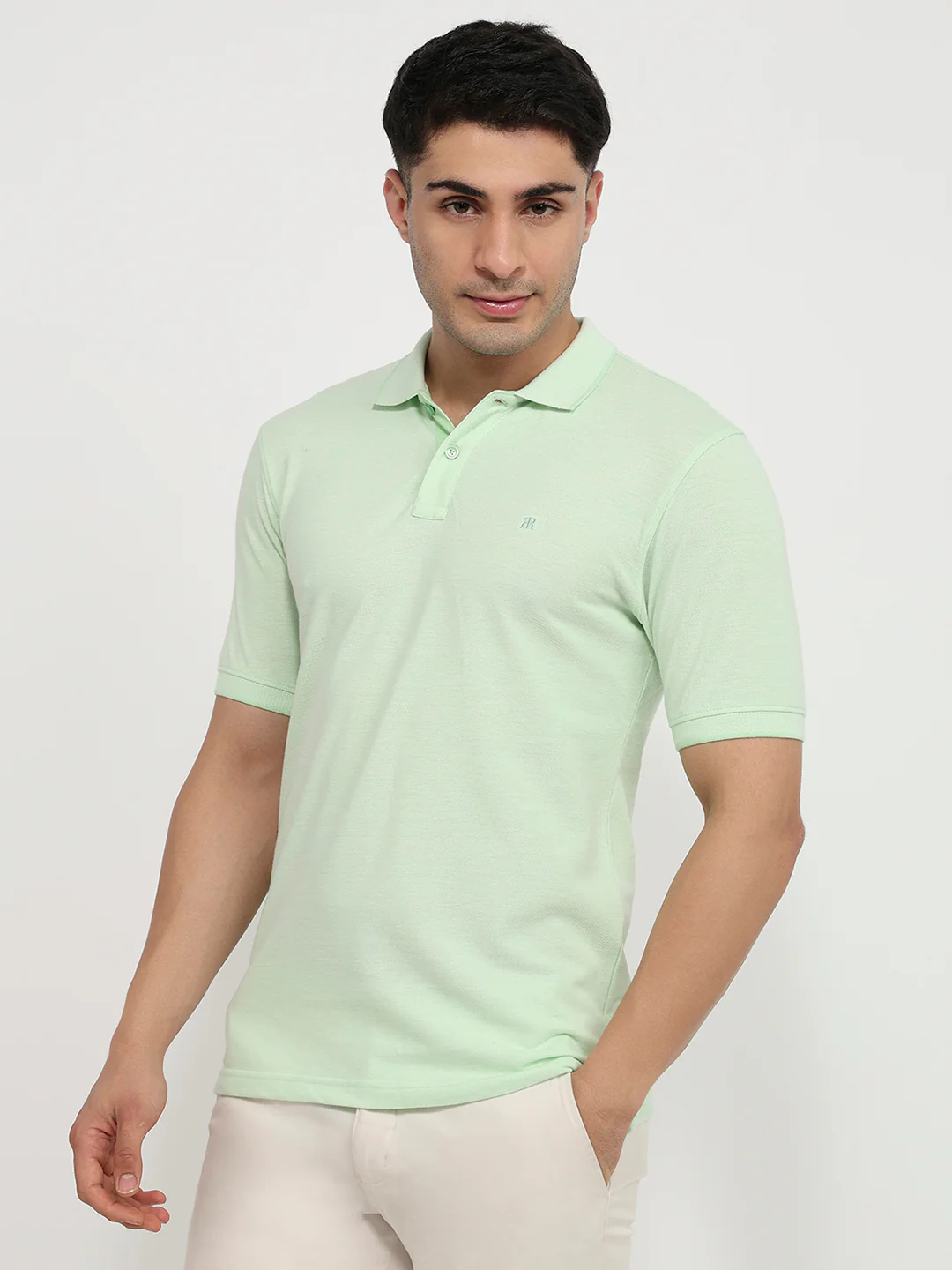 Raymond Men Green Solid Modern Fit Cotton T-shirt - Image 2