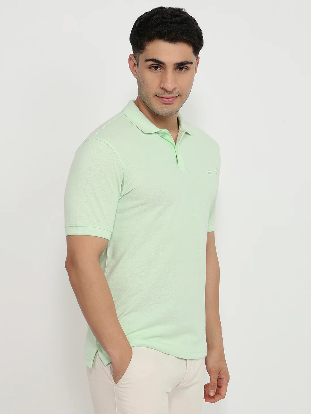 Raymond Men Green Solid Modern Fit Cotton T-shirt - Image 3