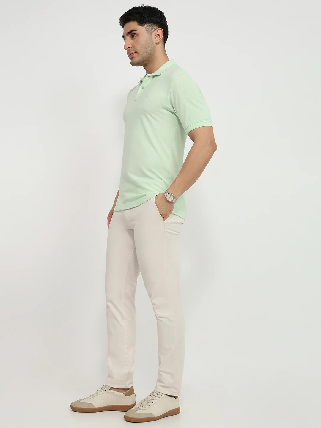 Raymond Men Green Solid Modern Fit Cotton T-shirt - Image 6
