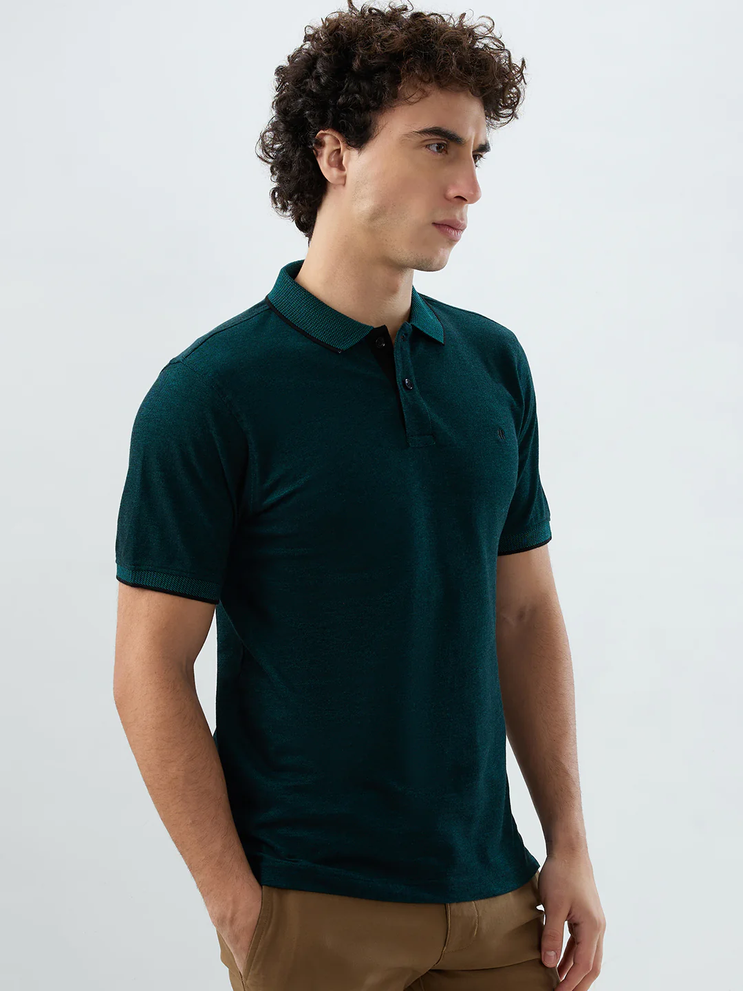Raymond Men Green Solid Modern Fit Cotton T-Shirt - Image 2