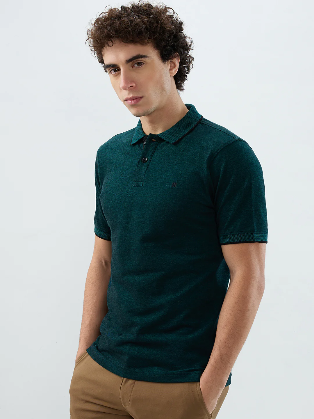 Raymond Men Green Solid Modern Fit Cotton T-Shirt - Image 3