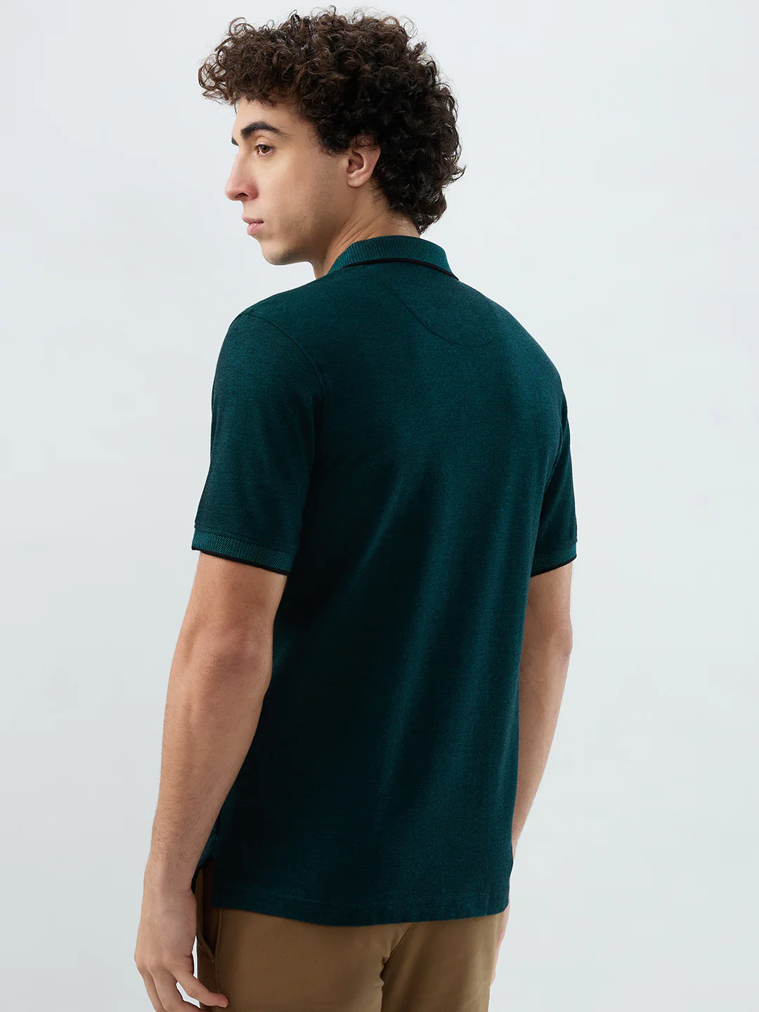 Raymond Men Green Solid Modern Fit Cotton T-Shirt - Image 5