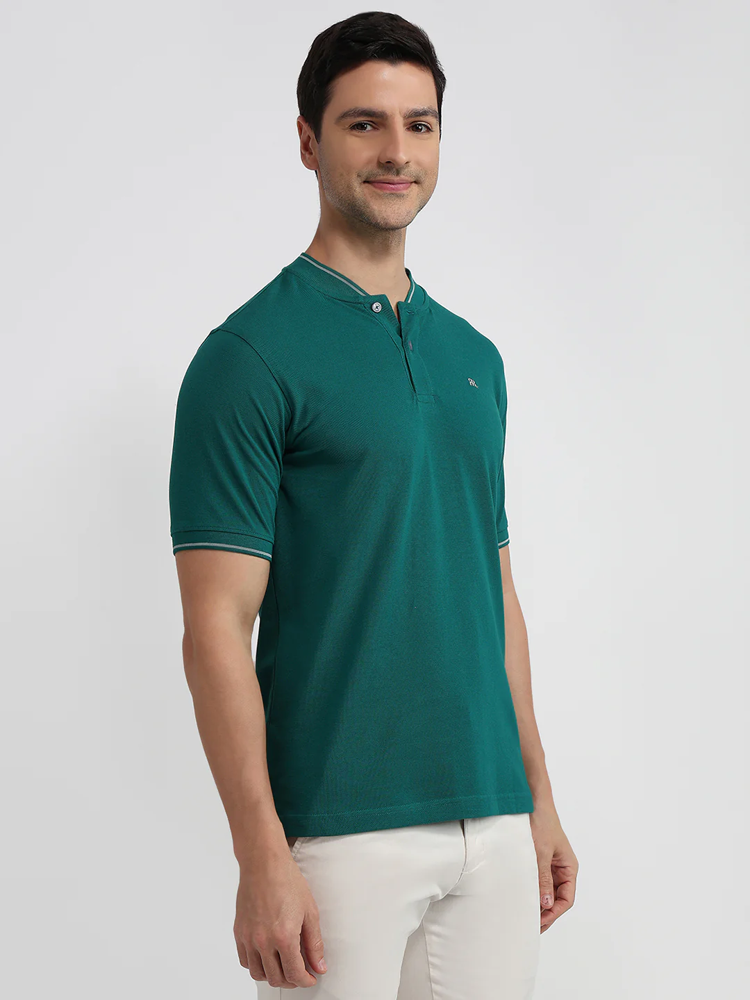 Raymond Men Green Solid Modern Fit Cotton T-Shirt - Image 3