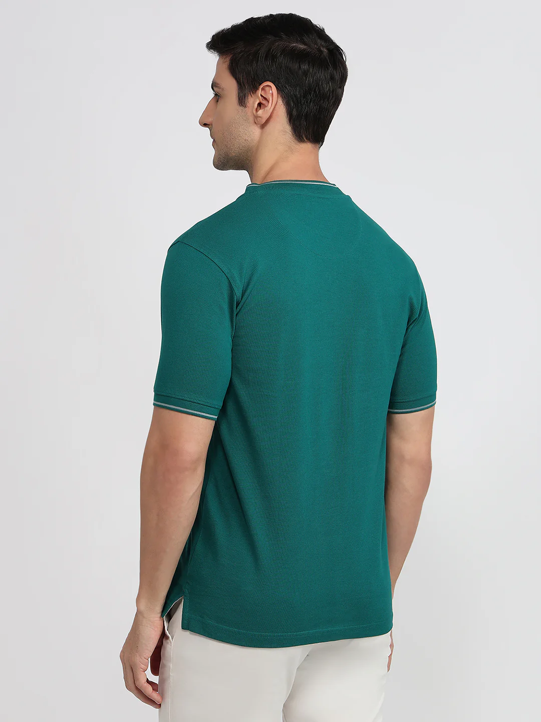 Raymond Men Green Solid Modern Fit Cotton T-Shirt - Image 5
