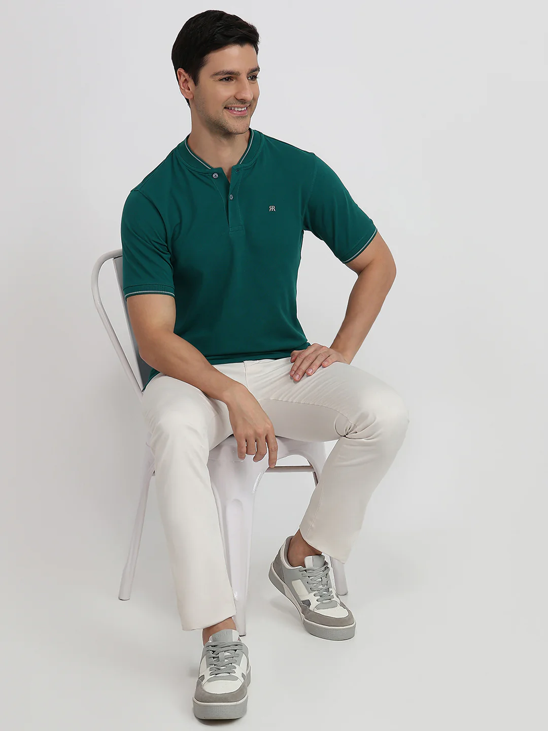 Raymond Men Green Solid Modern Fit Cotton T-Shirt - Image 6