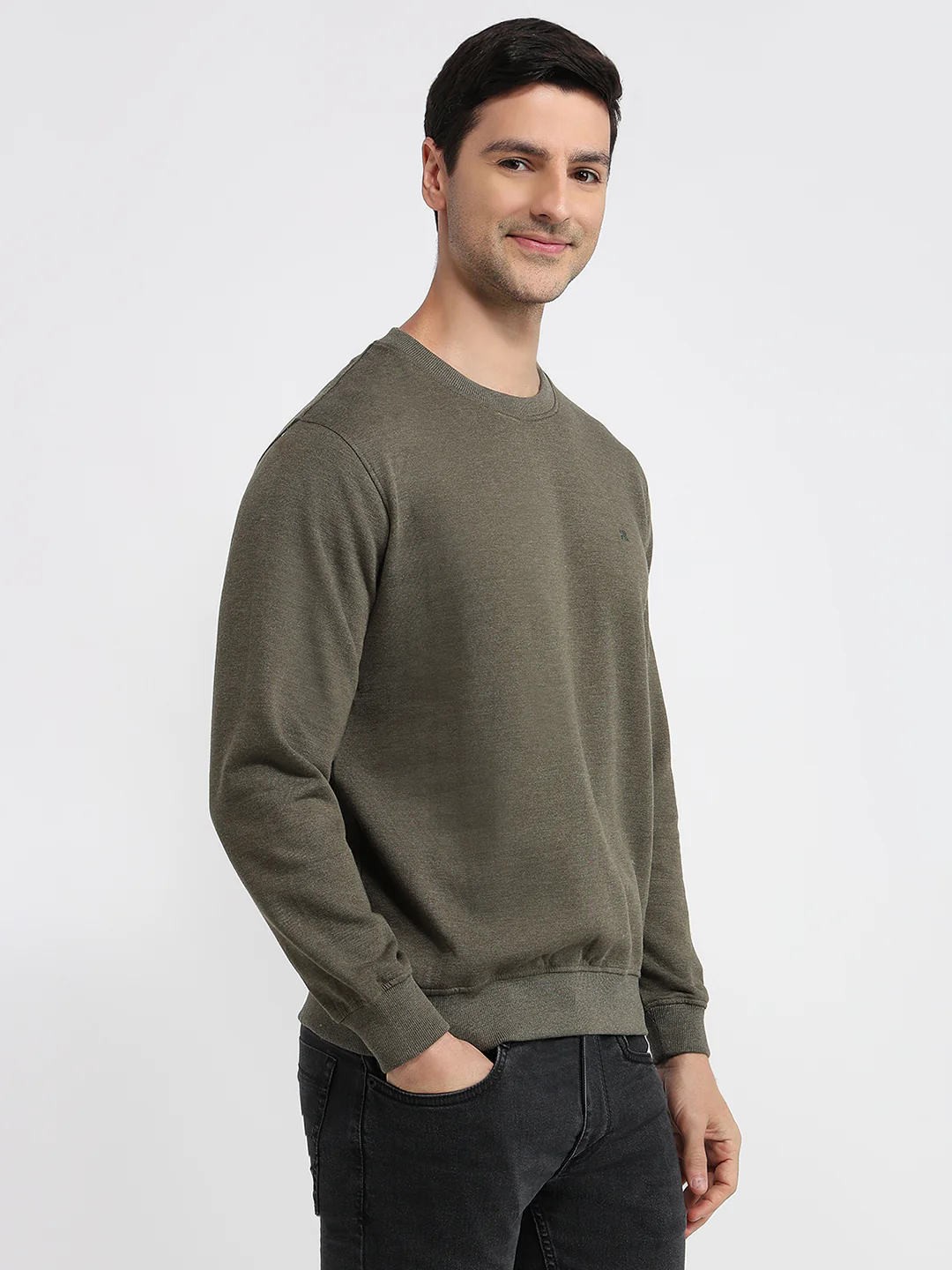 Raymond Men Green Solid Regular Fit Cotton Blend Sweatshirt - Image 3