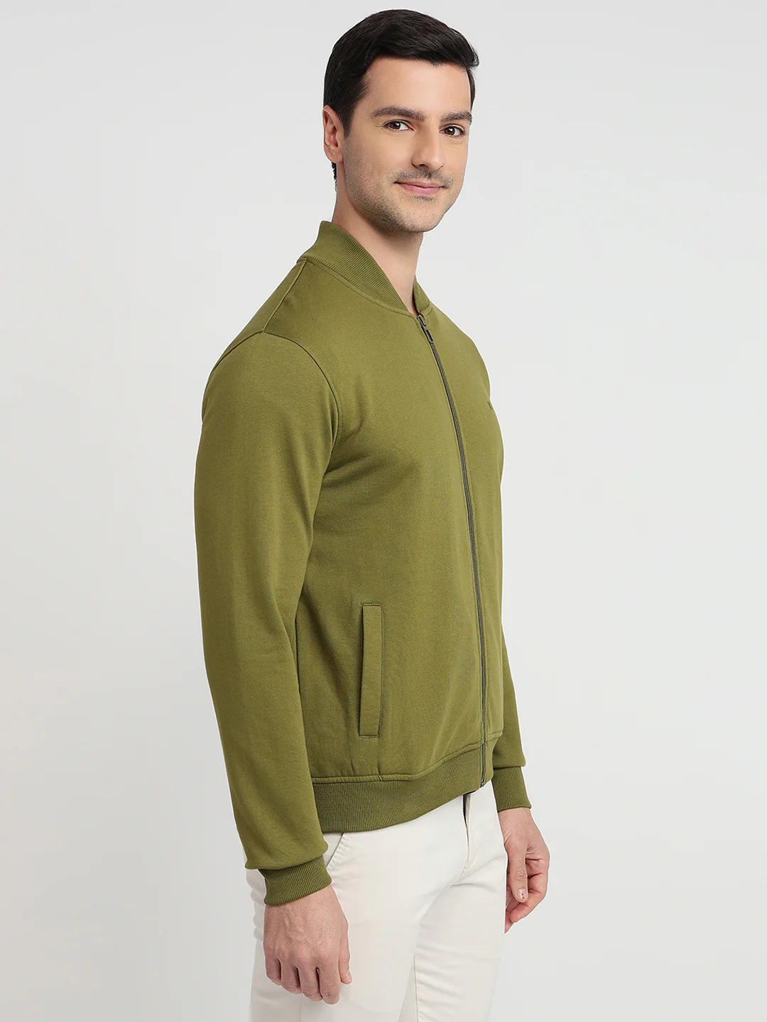 Raymond Men Green Solid Regular Fit Cotton Blend Sweatshirt - Image 3