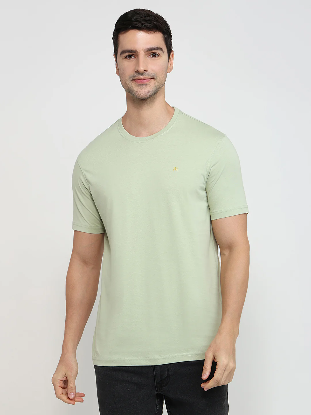 Raymond Men Green Solid Regular Fit Cotton T-Shirt