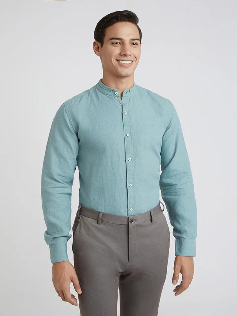 Raymond Men Green Solid Regular Fit Linen Shirt