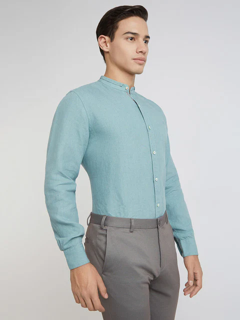 Raymond Men Green Solid Regular Fit Linen Shirt - Image 2
