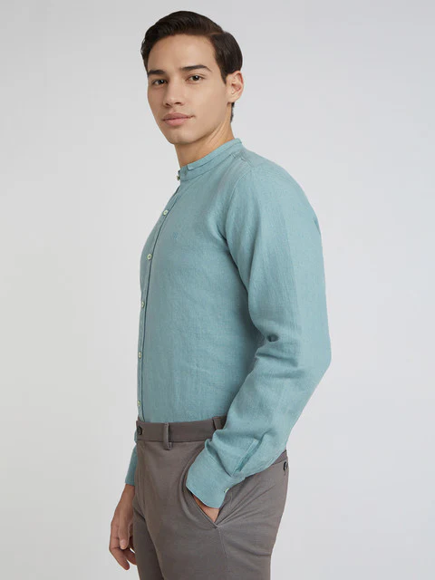 Raymond Men Green Solid Regular Fit Linen Shirt - Image 3