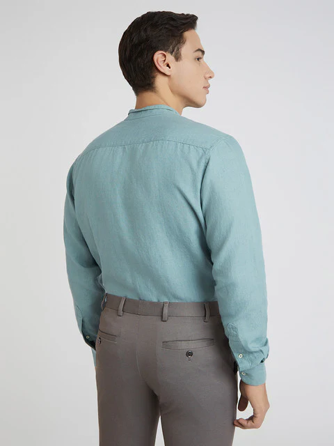 Raymond Men Green Solid Regular Fit Linen Shirt - Image 4