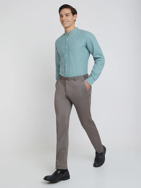 Raymond Men Green Solid Regular Fit Linen Shirt - Image 5