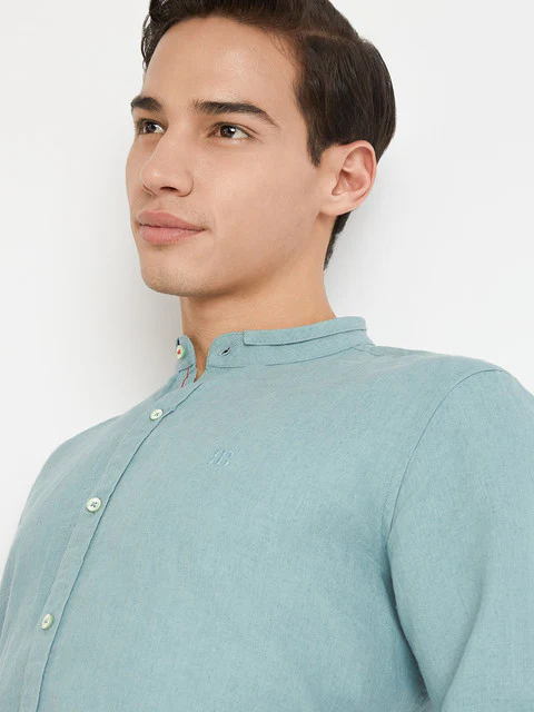 Raymond Men Green Solid Regular Fit Linen Shirt - Image 6