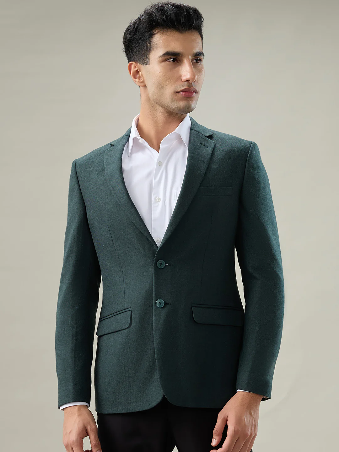 Raymond Men Green Solid Regular Fit Polyester Blend Blazer