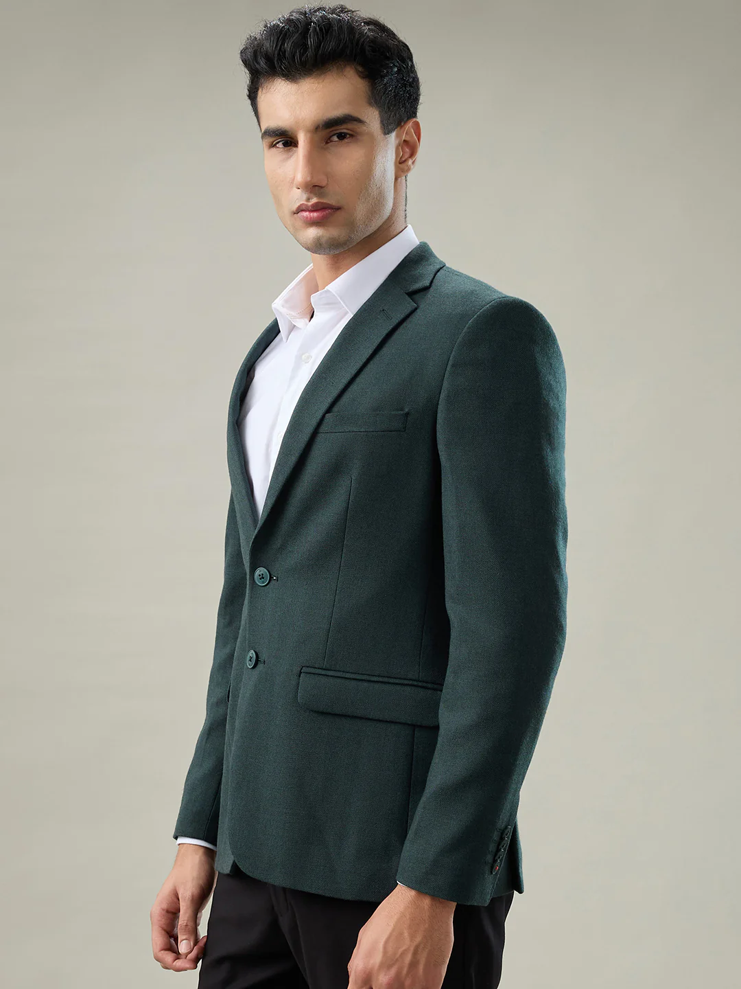 Raymond Men Green Solid Regular Fit Polyester Blend Blazer - Image 3