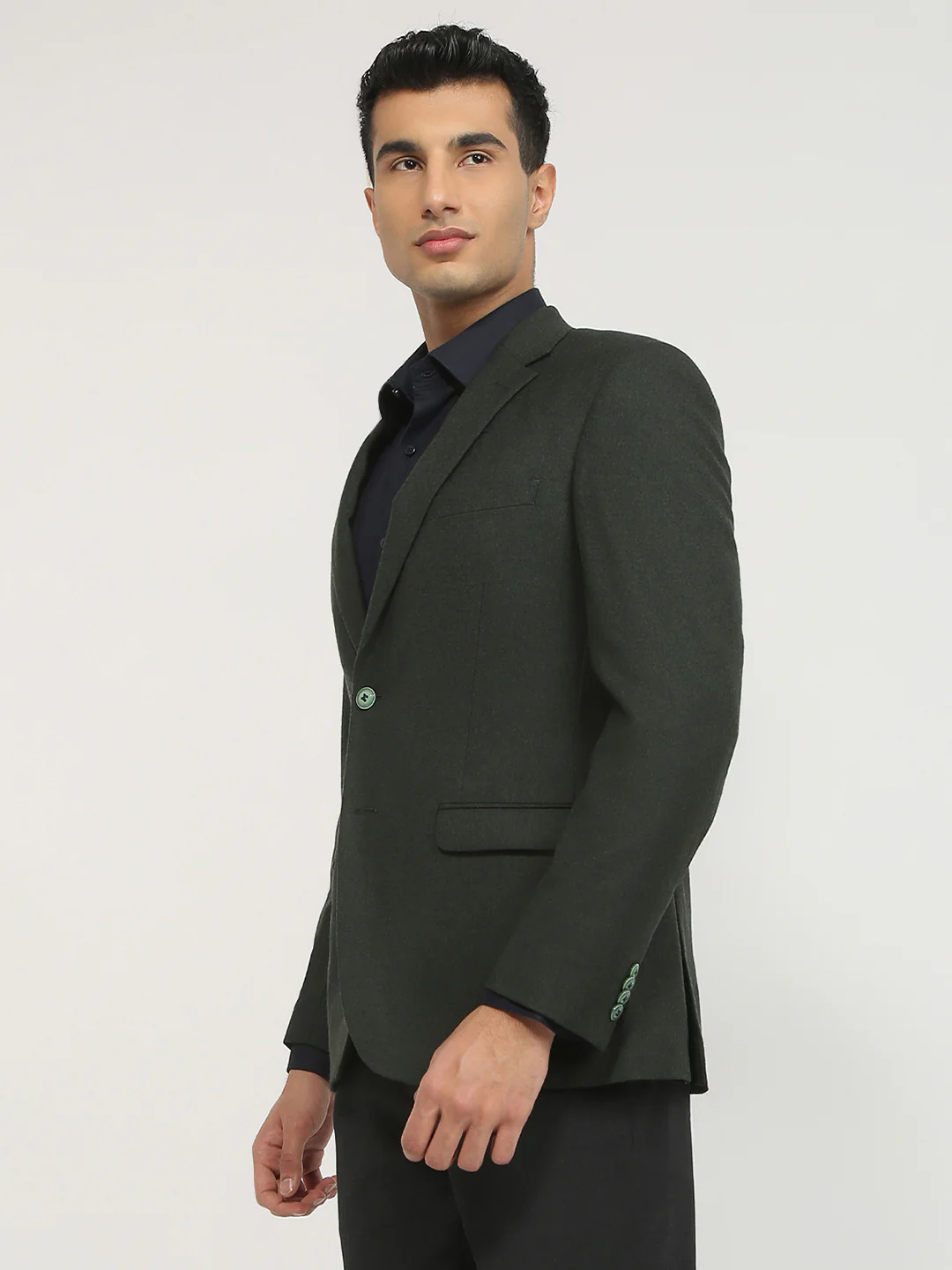 Raymond Men Green Solid Regular Fit Wool Blazer - Image 3