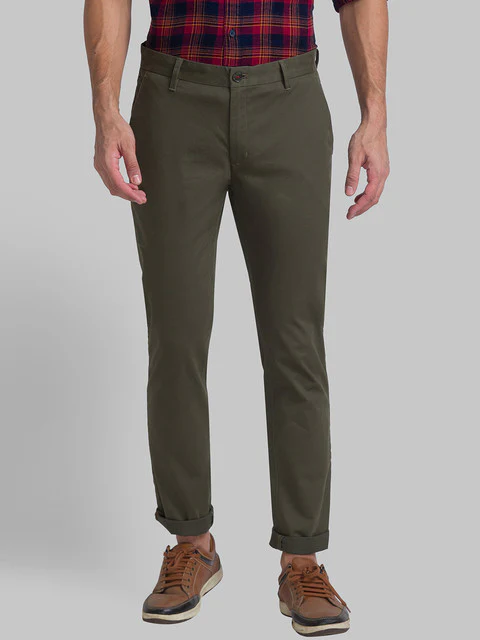 Raymond Men Green Solid Slim Fit Cotton Blend Trouser