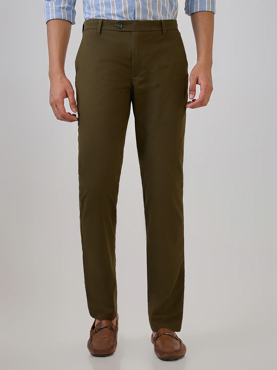 Raymond Men Green Solid Slim Fit Cotton Blend Trouser
