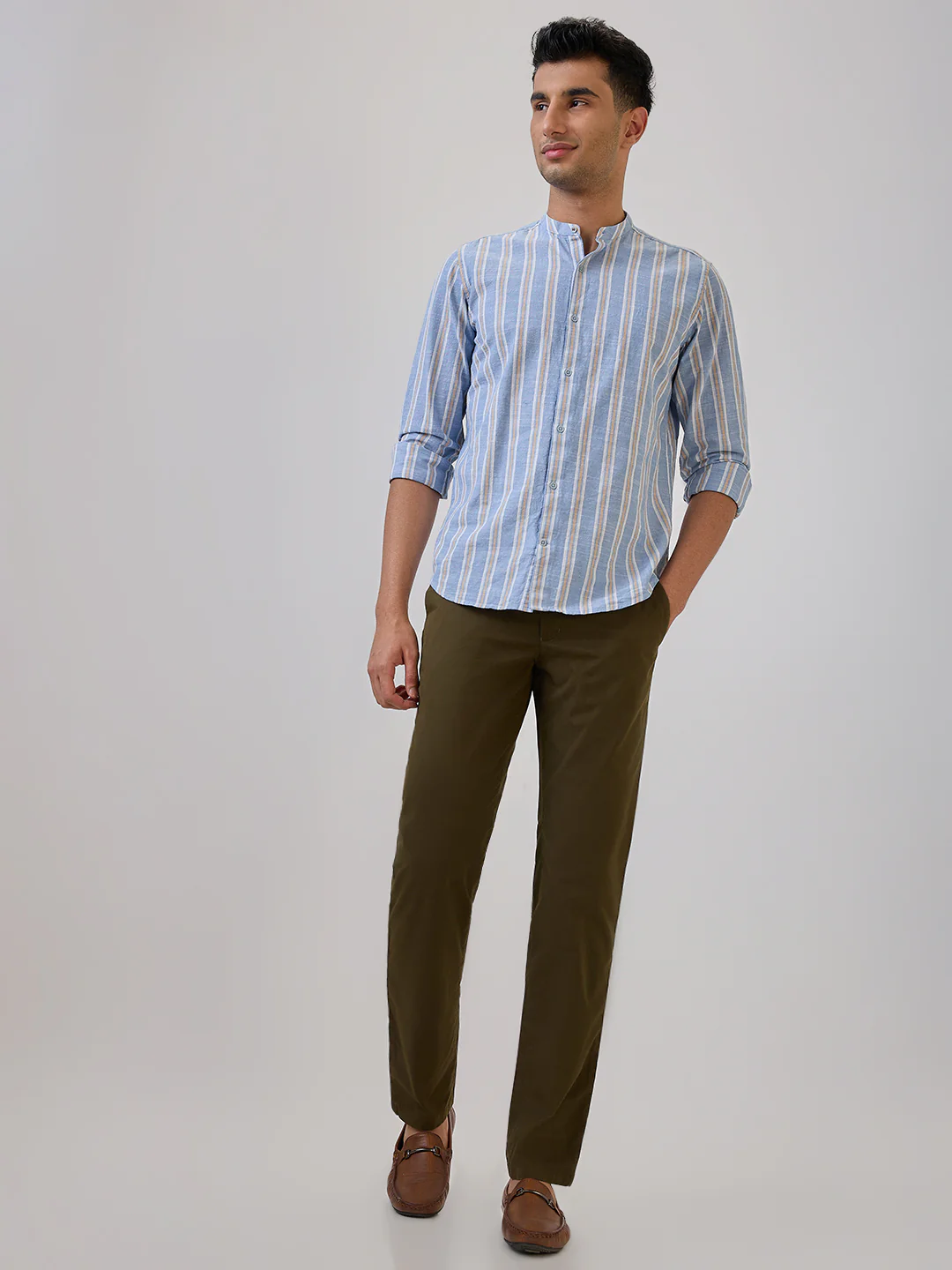 Raymond Men Green Solid Slim Fit Cotton Blend Trouser - Image 6