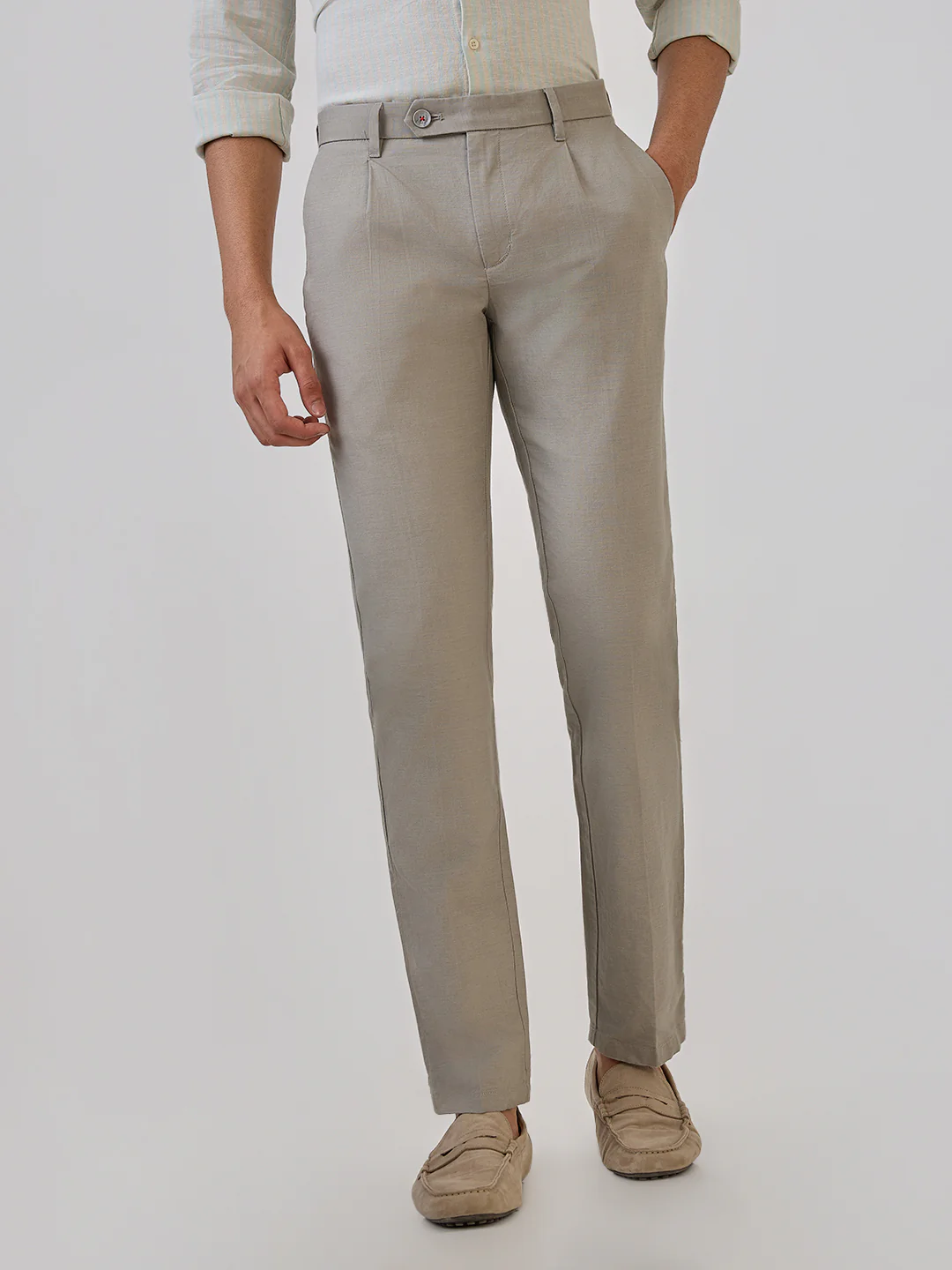 Raymond Men Green Solid Slim Fit Cotton Blend Trouser