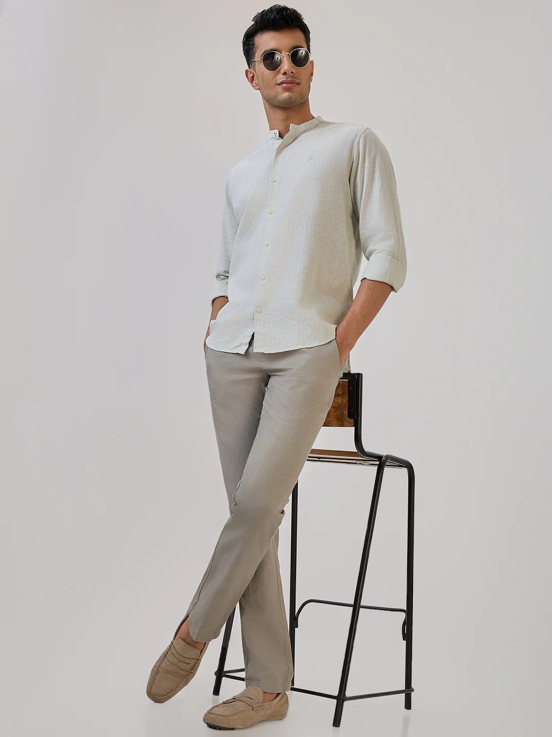 Raymond Men Green Solid Slim Fit Cotton Blend Trouser - Image 6