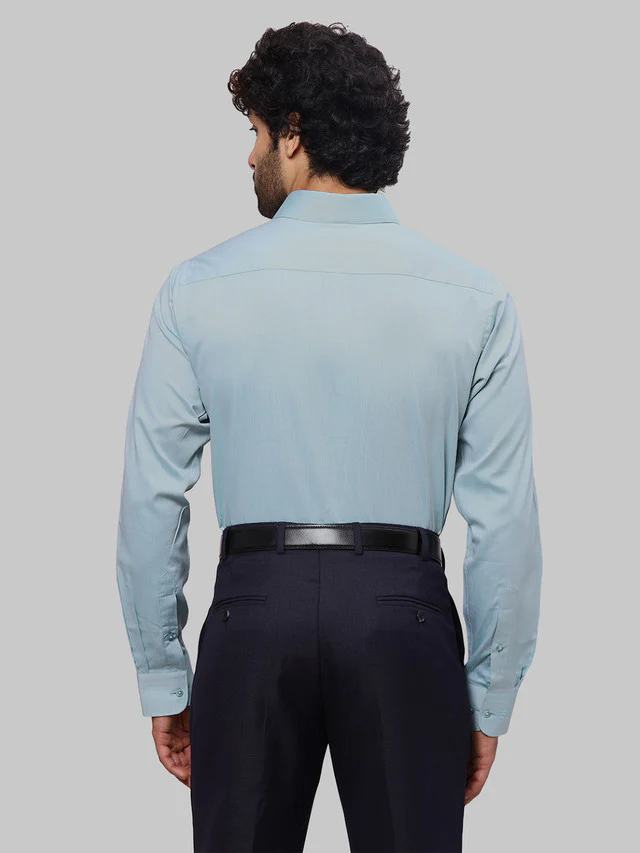 Raymond Men Green Solid Slim Fit Cotton Shirt - Image 5