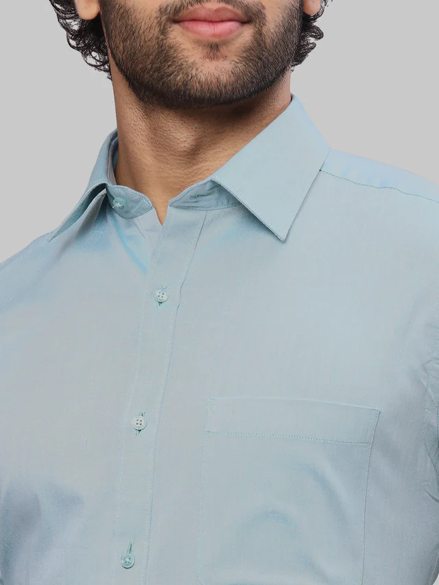 Raymond Men Green Solid Slim Fit Cotton Shirt - Image 7