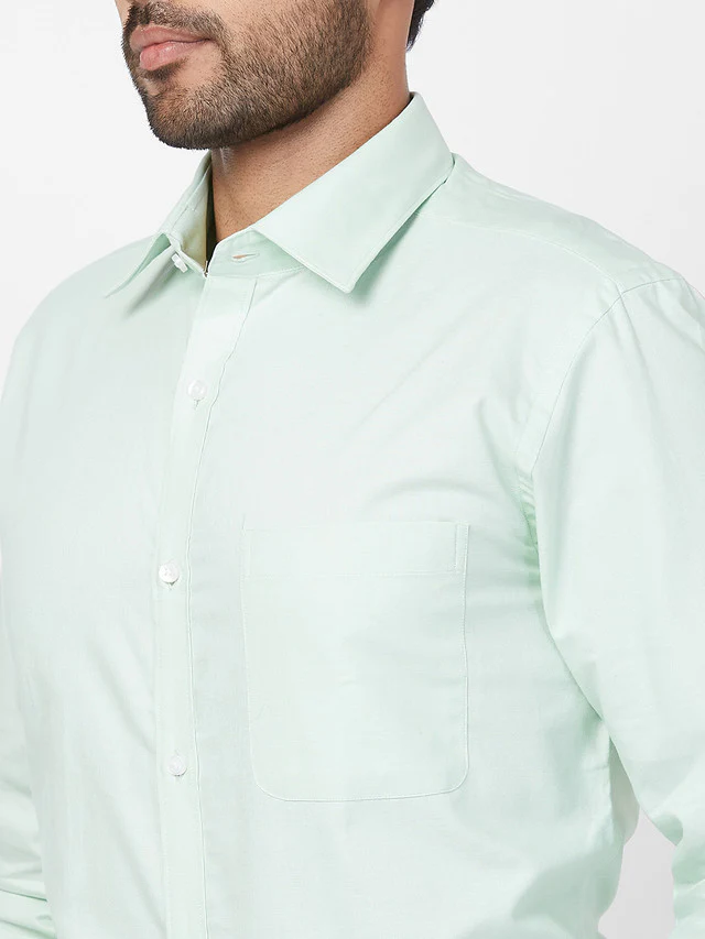 Raymond Men Green Solid Slim Fit Cotton Shirt - Image 6