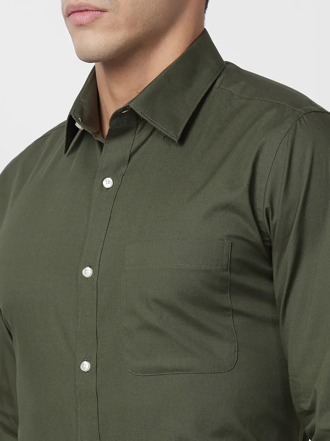 Raymond Men Green Solid Slim Fit Cotton Shirt - Image 6