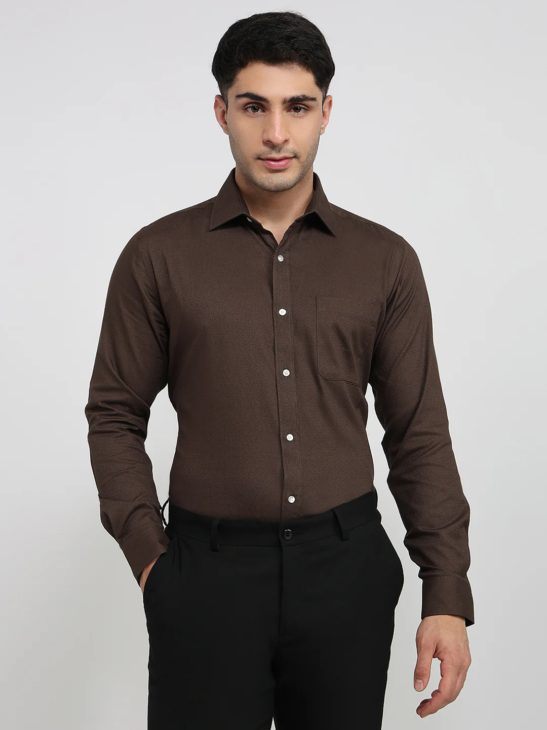 Raymond Men Green Solid Slim Fit Cotton Shirt