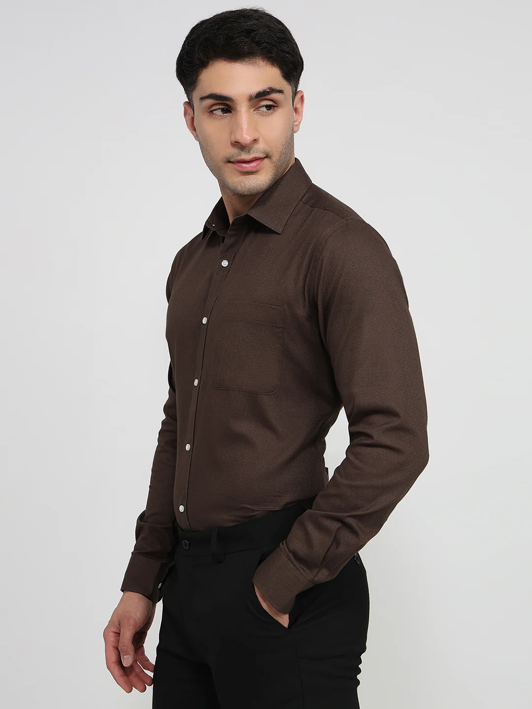 Raymond Men Green Solid Slim Fit Cotton Shirt - Image 2