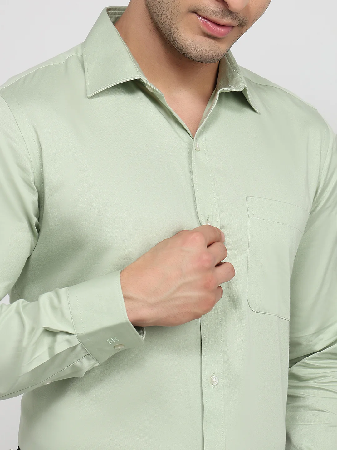Raymond Men Green Solid Slim Fit Cotton Shirt - Image 6