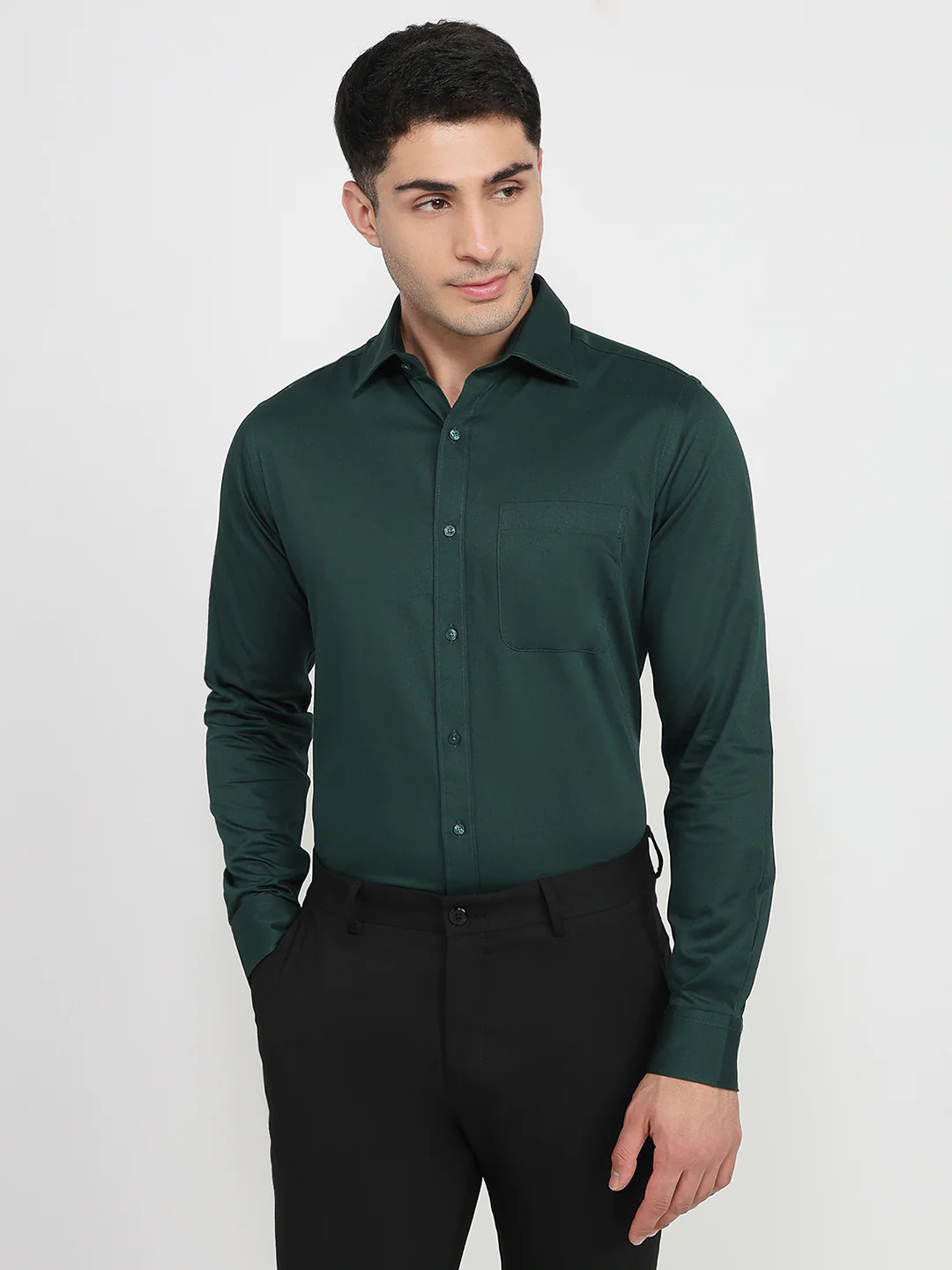 Raymond Men Green Solid Slim Fit Cotton Shirt