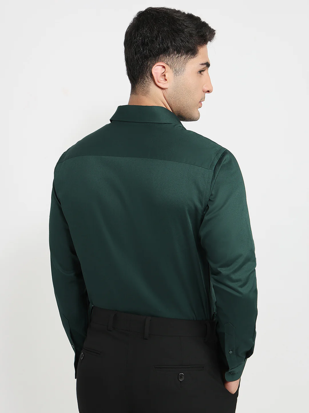 Raymond Men Green Solid Slim Fit Cotton Shirt - Image 4