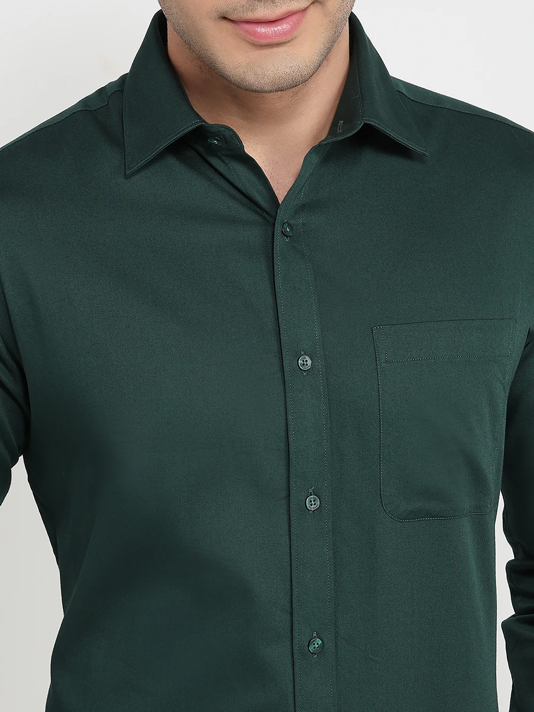 Raymond Men Green Solid Slim Fit Cotton Shirt - Image 6