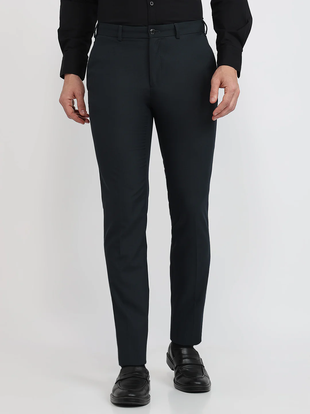 Raymond Men Green Solid Slim Fit Polyester Blend Trouser