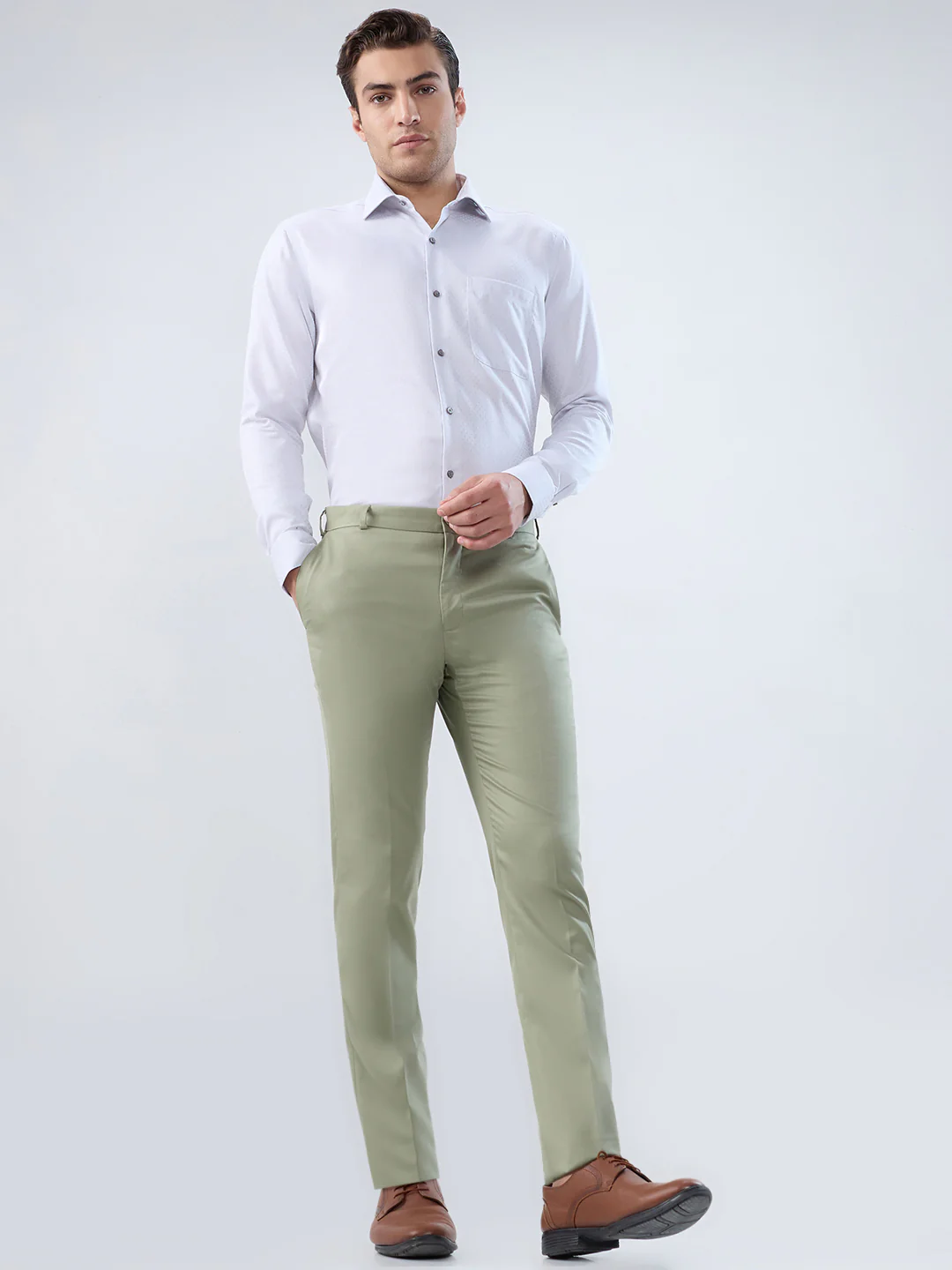 Raymond Men Green Solid Slim Fit Polyester Blend Trouser - Image 5