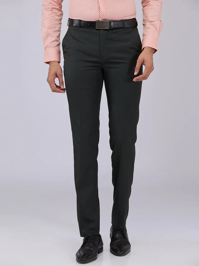 Raymond Men Green Solid Slim Fit Polyester Blend Trouser