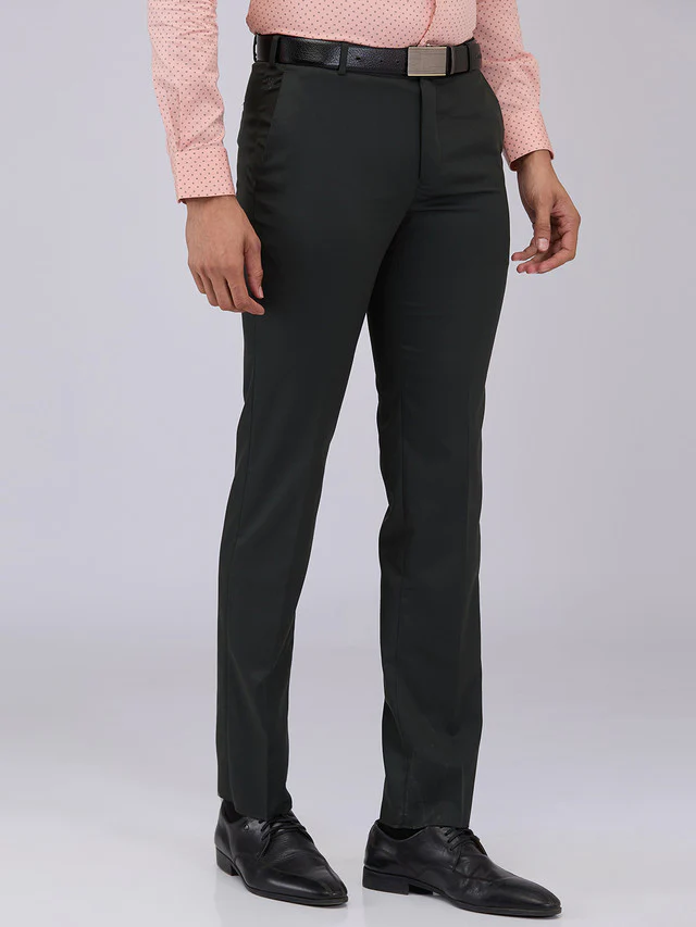 Raymond Men Green Solid Slim Fit Polyester Blend Trouser - Image 2