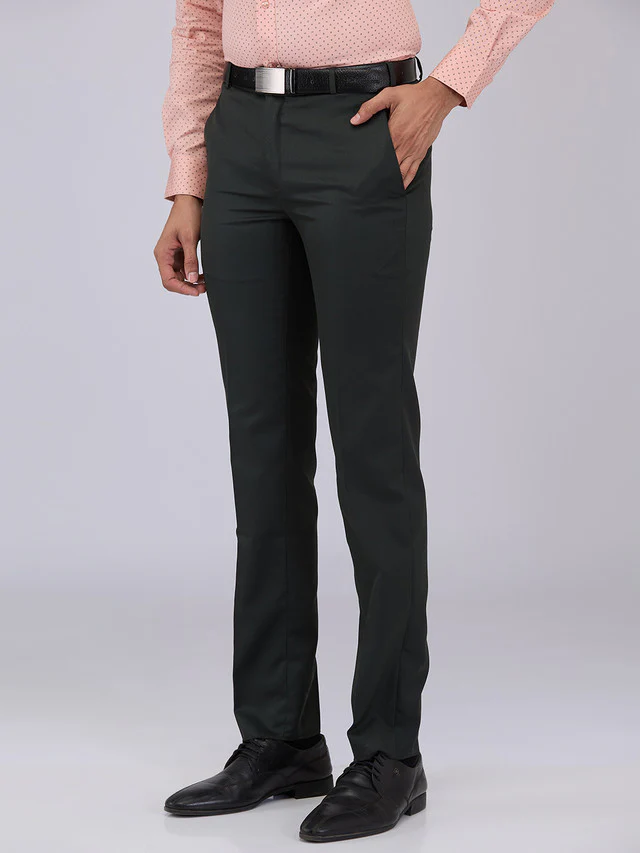Raymond Men Green Solid Slim Fit Polyester Blend Trouser - Image 3
